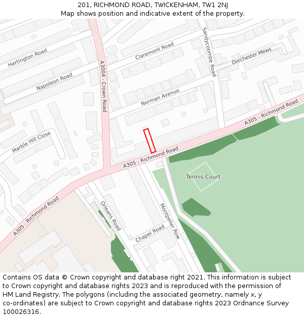 201, RICHMOND ROAD, TWICKENHAM, TW1 2NJ: Location map and indicative extent of plot