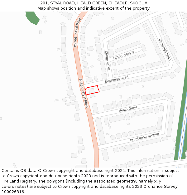 201, STYAL ROAD, HEALD GREEN, CHEADLE, SK8 3UA: Location map and indicative extent of plot
