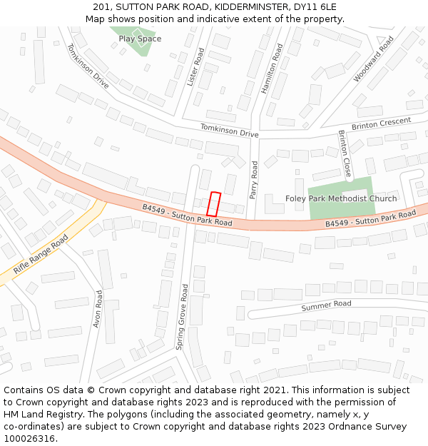 201, SUTTON PARK ROAD, KIDDERMINSTER, DY11 6LE: Location map and indicative extent of plot