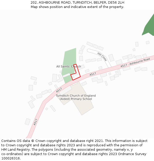 202, ASHBOURNE ROAD, TURNDITCH, BELPER, DE56 2LH: Location map and indicative extent of plot