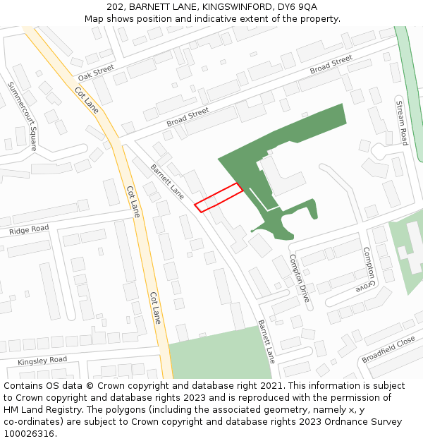 202, BARNETT LANE, KINGSWINFORD, DY6 9QA: Location map and indicative extent of plot
