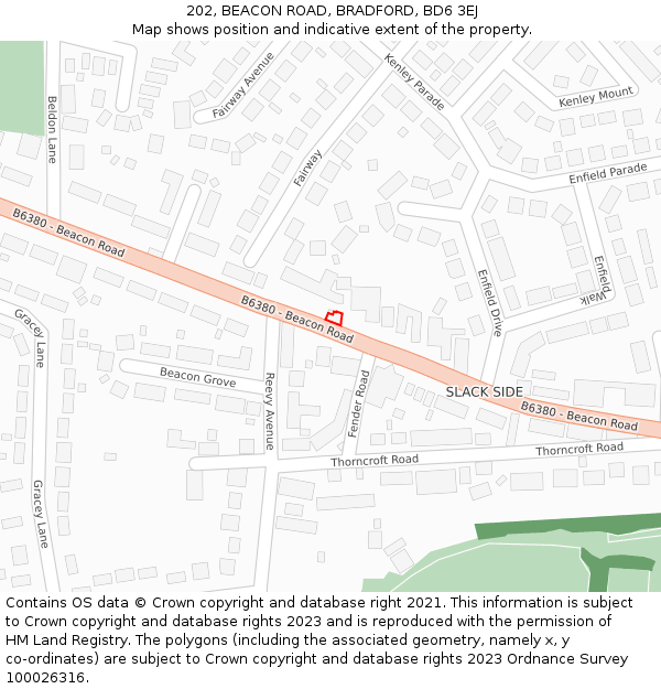 202, BEACON ROAD, BRADFORD, BD6 3EJ: Location map and indicative extent of plot