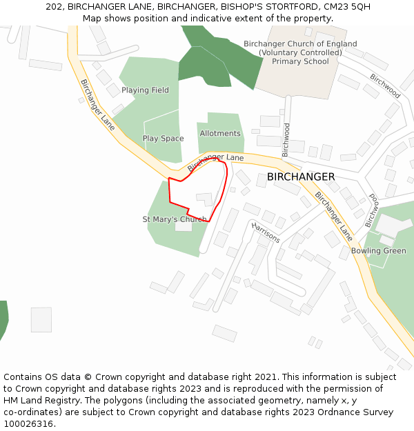 202, BIRCHANGER LANE, BIRCHANGER, BISHOP'S STORTFORD, CM23 5QH: Location map and indicative extent of plot