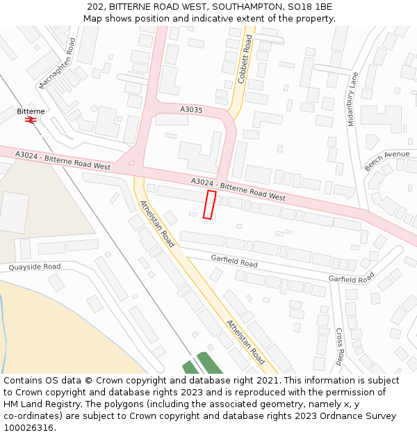 202, BITTERNE ROAD WEST, SOUTHAMPTON, SO18 1BE: Location map and indicative extent of plot