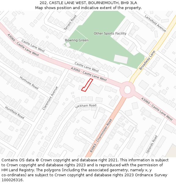 202, CASTLE LANE WEST, BOURNEMOUTH, BH9 3LA: Location map and indicative extent of plot