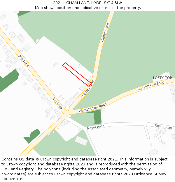 202, HIGHAM LANE, HYDE, SK14 5LW: Location map and indicative extent of plot