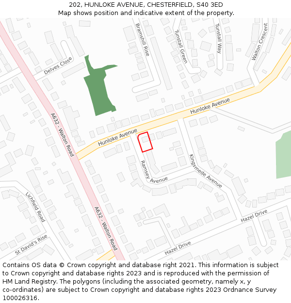 202, HUNLOKE AVENUE, CHESTERFIELD, S40 3ED: Location map and indicative extent of plot