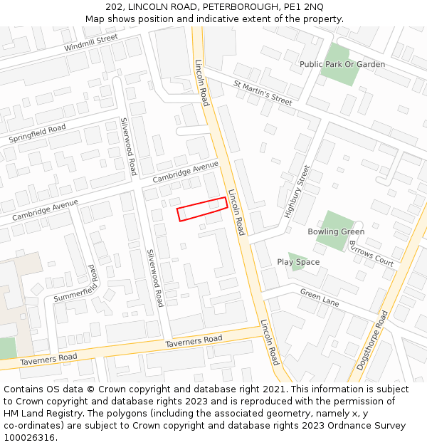 202, LINCOLN ROAD, PETERBOROUGH, PE1 2NQ: Location map and indicative extent of plot