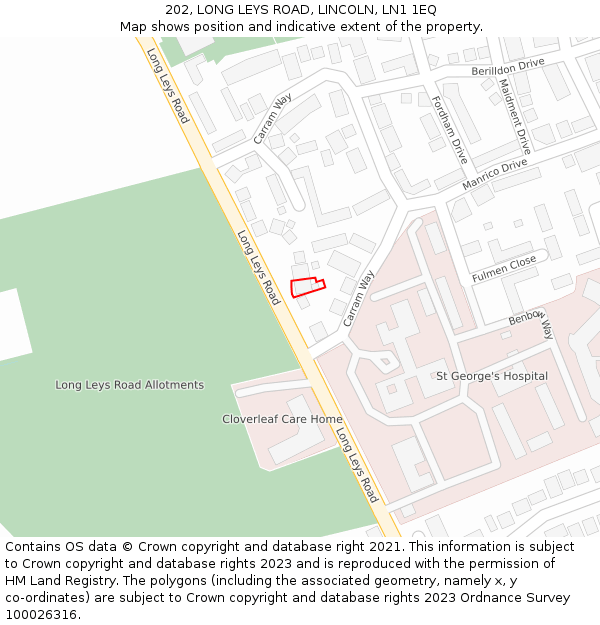 202, LONG LEYS ROAD, LINCOLN, LN1 1EQ: Location map and indicative extent of plot