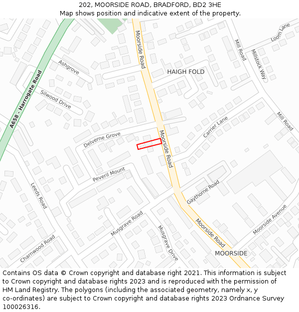 202, MOORSIDE ROAD, BRADFORD, BD2 3HE: Location map and indicative extent of plot