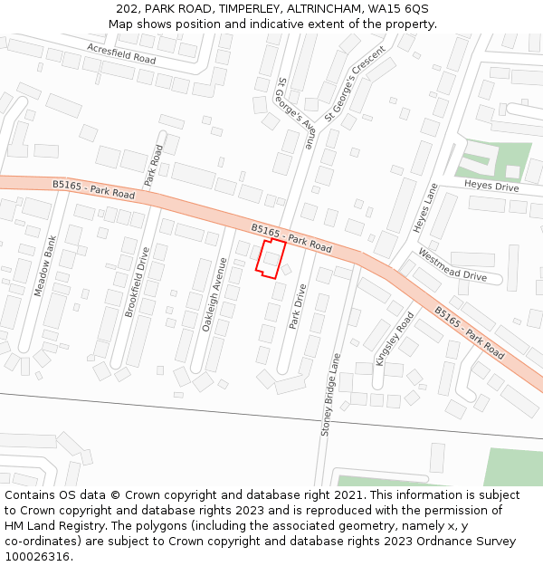 202, PARK ROAD, TIMPERLEY, ALTRINCHAM, WA15 6QS: Location map and indicative extent of plot