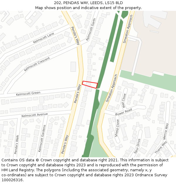 202, PENDAS WAY, LEEDS, LS15 8LD: Location map and indicative extent of plot