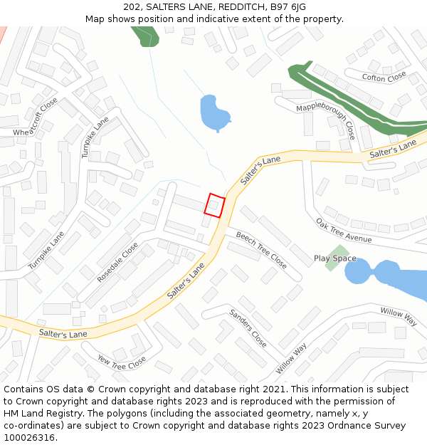 202, SALTERS LANE, REDDITCH, B97 6JG: Location map and indicative extent of plot