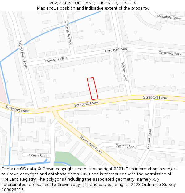 202, SCRAPTOFT LANE, LEICESTER, LE5 1HX: Location map and indicative extent of plot