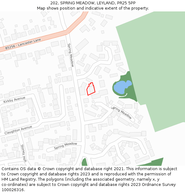 202, SPRING MEADOW, LEYLAND, PR25 5PP: Location map and indicative extent of plot