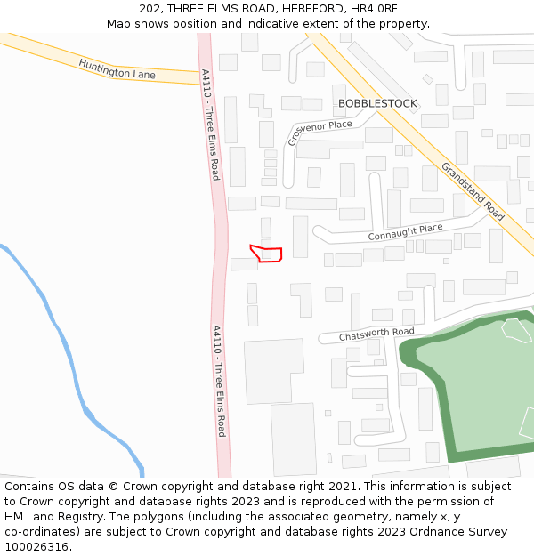 202, THREE ELMS ROAD, HEREFORD, HR4 0RF: Location map and indicative extent of plot