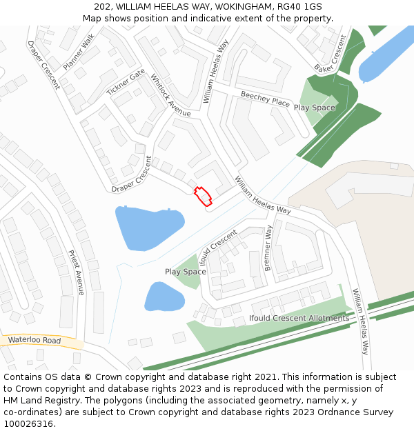 202, WILLIAM HEELAS WAY, WOKINGHAM, RG40 1GS: Location map and indicative extent of plot