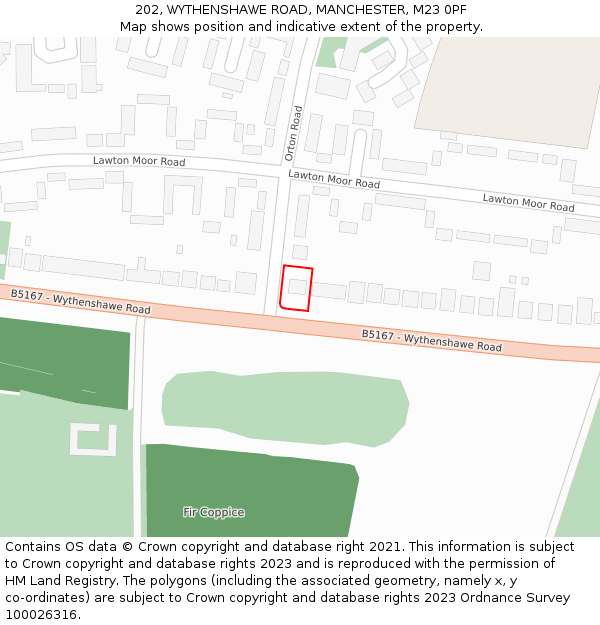 202, WYTHENSHAWE ROAD, MANCHESTER, M23 0PF: Location map and indicative extent of plot