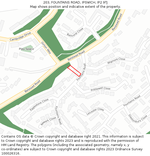 203, FOUNTAINS ROAD, IPSWICH, IP2 9TJ: Location map and indicative extent of plot