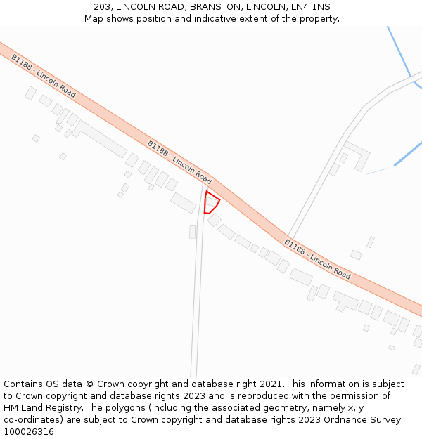 203, LINCOLN ROAD, BRANSTON, LINCOLN, LN4 1NS: Location map and indicative extent of plot