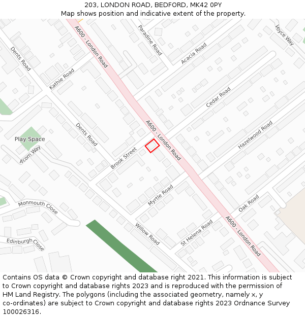 203, LONDON ROAD, BEDFORD, MK42 0PY: Location map and indicative extent of plot