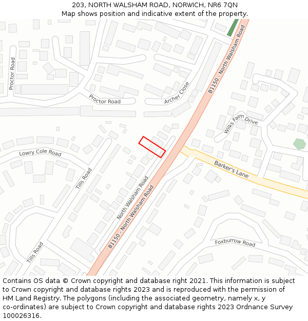 203, NORTH WALSHAM ROAD, NORWICH, NR6 7QN: Location map and indicative extent of plot