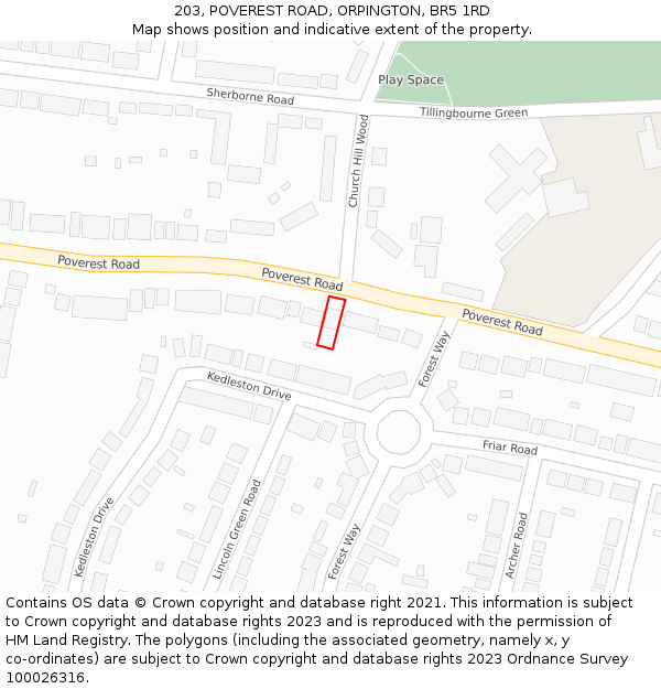 203, POVEREST ROAD, ORPINGTON, BR5 1RD: Location map and indicative extent of plot
