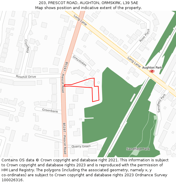 203, PRESCOT ROAD, AUGHTON, ORMSKIRK, L39 5AE: Location map and indicative extent of plot