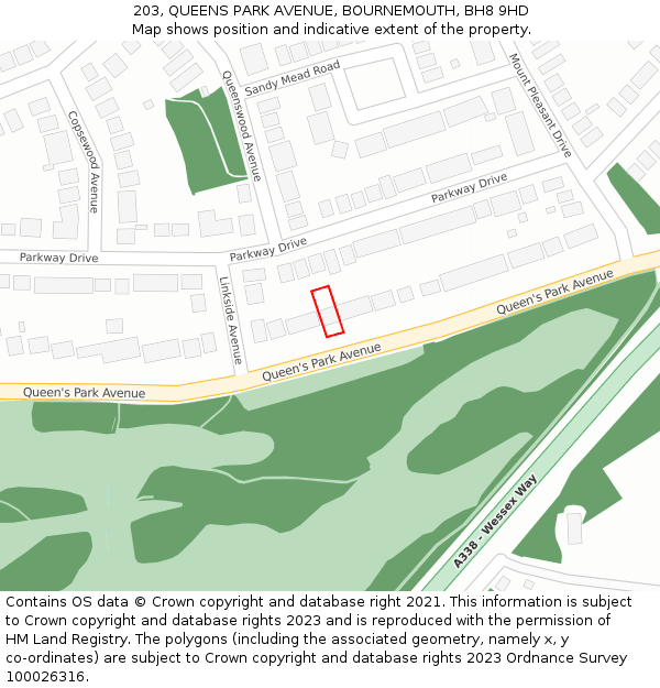 203, QUEENS PARK AVENUE, BOURNEMOUTH, BH8 9HD: Location map and indicative extent of plot