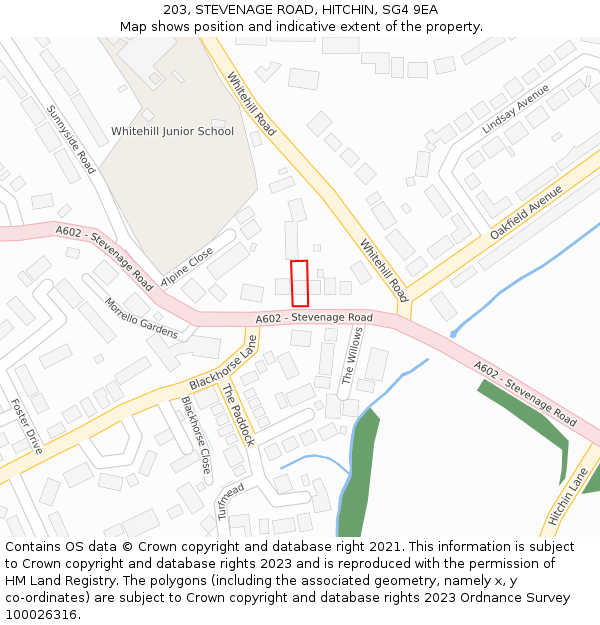 203, STEVENAGE ROAD, HITCHIN, SG4 9EA: Location map and indicative extent of plot