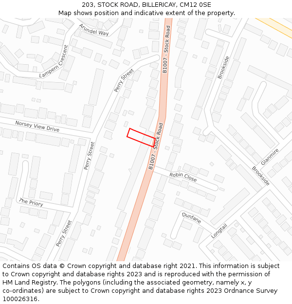 203, STOCK ROAD, BILLERICAY, CM12 0SE: Location map and indicative extent of plot