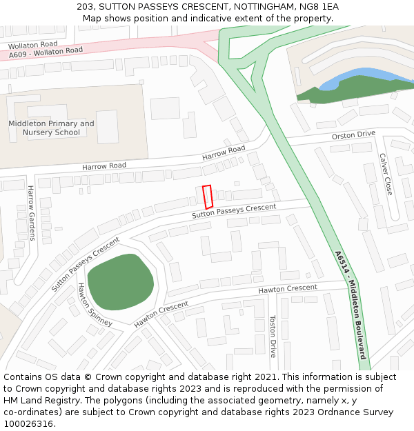 203, SUTTON PASSEYS CRESCENT, NOTTINGHAM, NG8 1EA: Location map and indicative extent of plot
