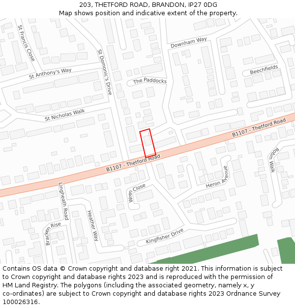 203, THETFORD ROAD, BRANDON, IP27 0DG: Location map and indicative extent of plot