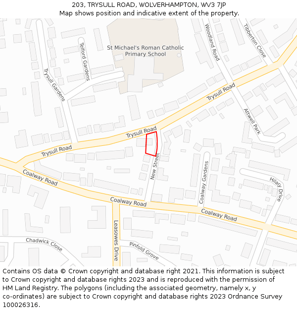 203, TRYSULL ROAD, WOLVERHAMPTON, WV3 7JP: Location map and indicative extent of plot
