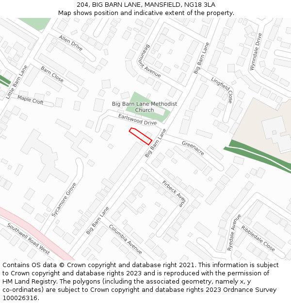204, BIG BARN LANE, MANSFIELD, NG18 3LA: Location map and indicative extent of plot
