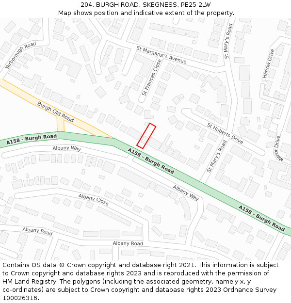 204, BURGH ROAD, SKEGNESS, PE25 2LW: Location map and indicative extent of plot