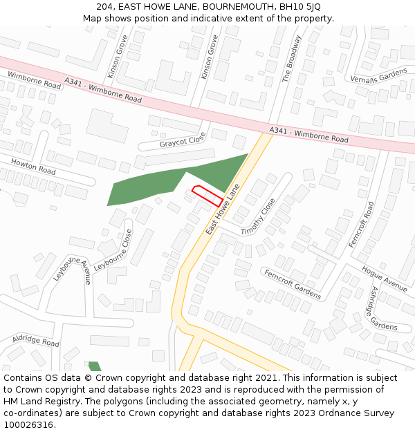204, EAST HOWE LANE, BOURNEMOUTH, BH10 5JQ: Location map and indicative extent of plot