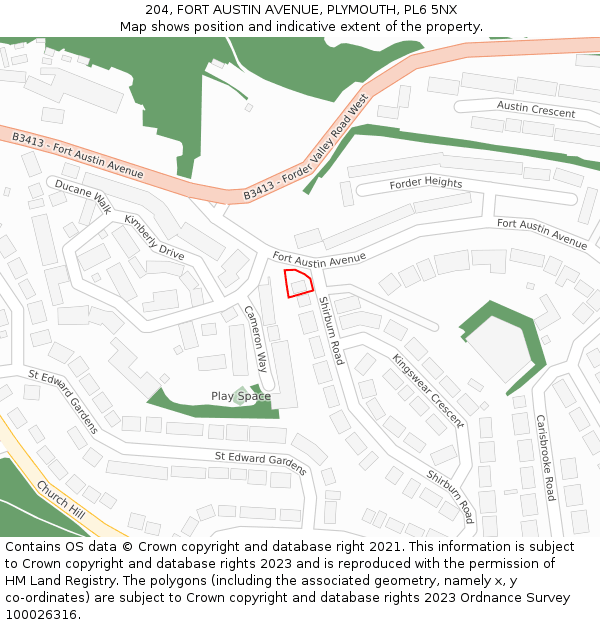 204, FORT AUSTIN AVENUE, PLYMOUTH, PL6 5NX: Location map and indicative extent of plot