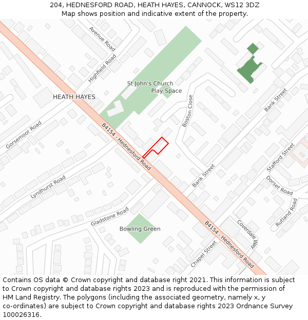 204, HEDNESFORD ROAD, HEATH HAYES, CANNOCK, WS12 3DZ: Location map and indicative extent of plot