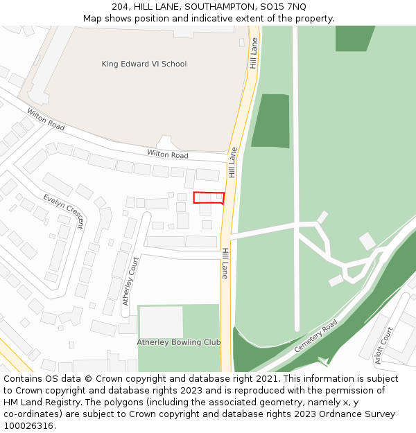 204, HILL LANE, SOUTHAMPTON, SO15 7NQ: Location map and indicative extent of plot