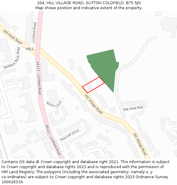 204, HILL VILLAGE ROAD, SUTTON COLDFIELD, B75 5JN: Location map and indicative extent of plot