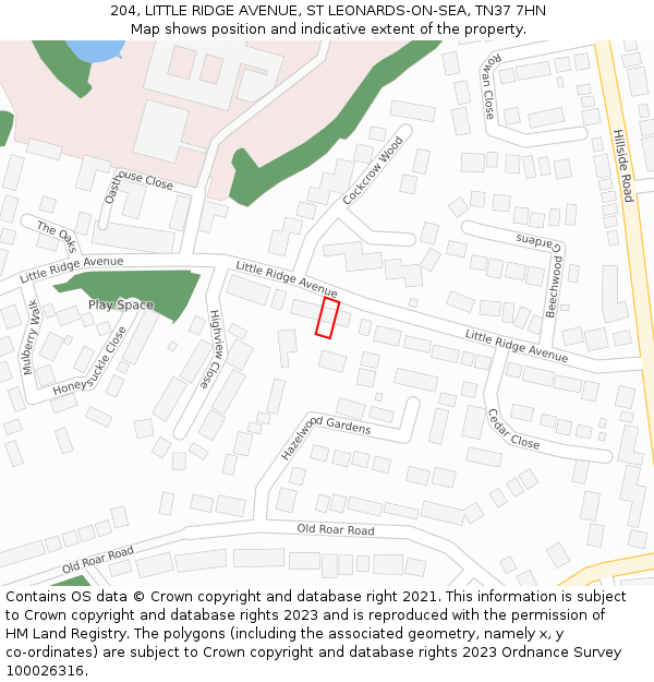 204, LITTLE RIDGE AVENUE, ST LEONARDS-ON-SEA, TN37 7HN: Location map and indicative extent of plot