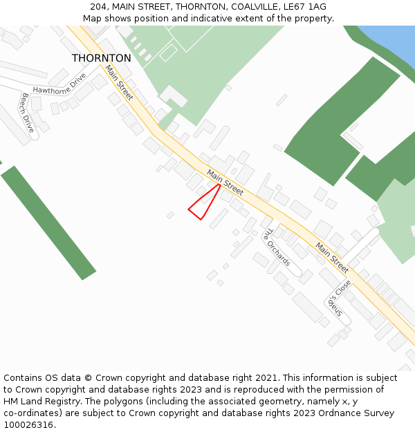 204, MAIN STREET, THORNTON, COALVILLE, LE67 1AG: Location map and indicative extent of plot