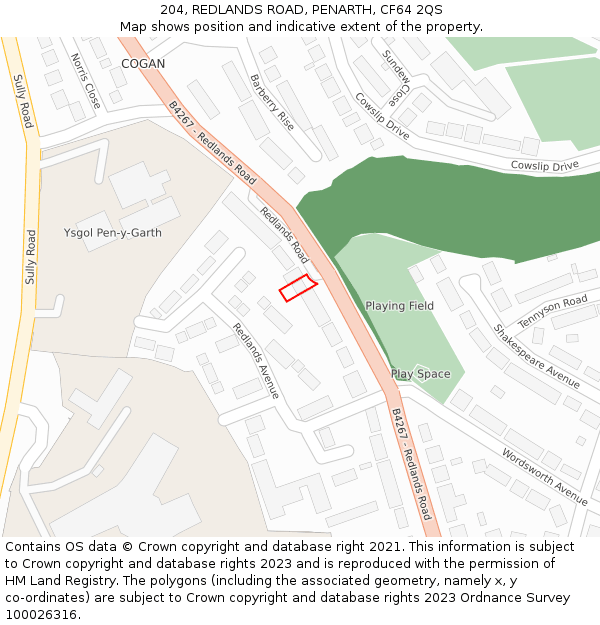 204, REDLANDS ROAD, PENARTH, CF64 2QS: Location map and indicative extent of plot