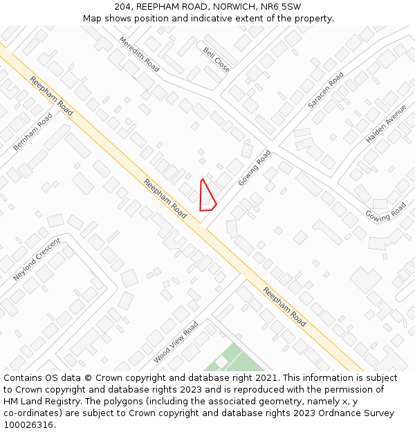 204, REEPHAM ROAD, NORWICH, NR6 5SW: Location map and indicative extent of plot