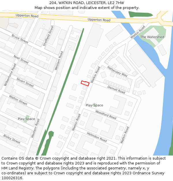204, WATKIN ROAD, LEICESTER, LE2 7HW: Location map and indicative extent of plot