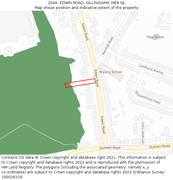 204A, EDWIN ROAD, GILLINGHAM, ME8 0JL: Location map and indicative extent of plot