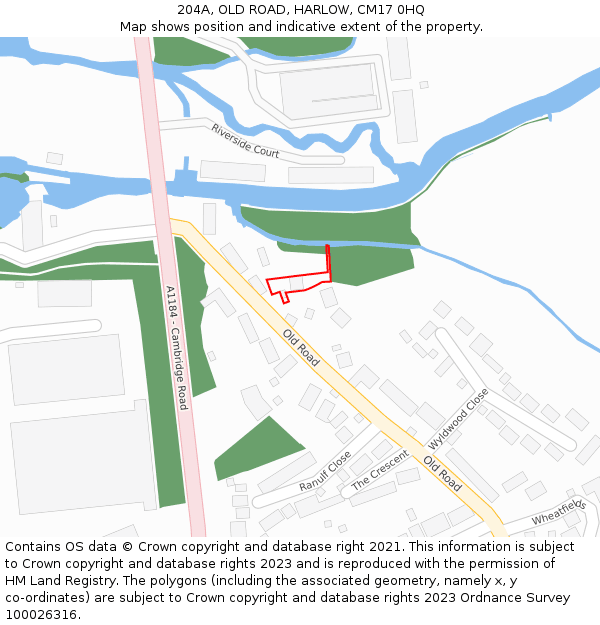 204A, OLD ROAD, HARLOW, CM17 0HQ: Location map and indicative extent of plot