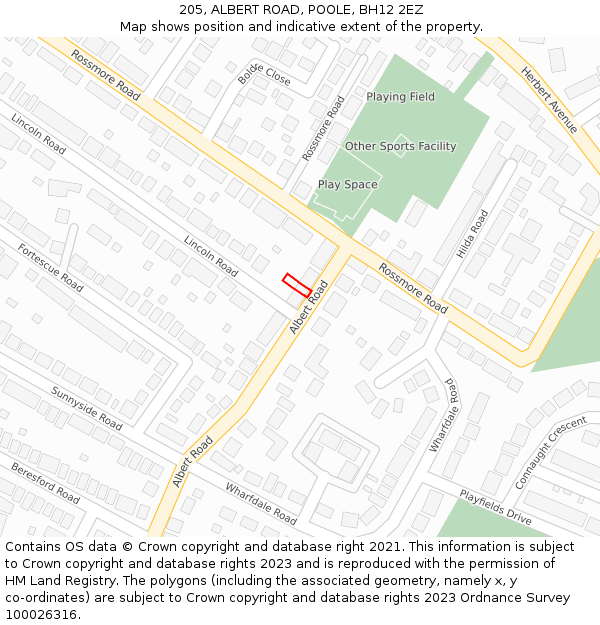 205, ALBERT ROAD, POOLE, BH12 2EZ: Location map and indicative extent of plot