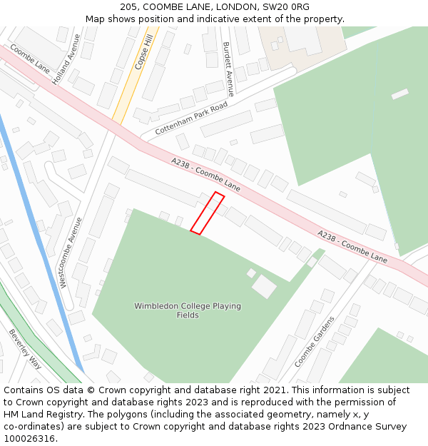205, COOMBE LANE, LONDON, SW20 0RG: Location map and indicative extent of plot